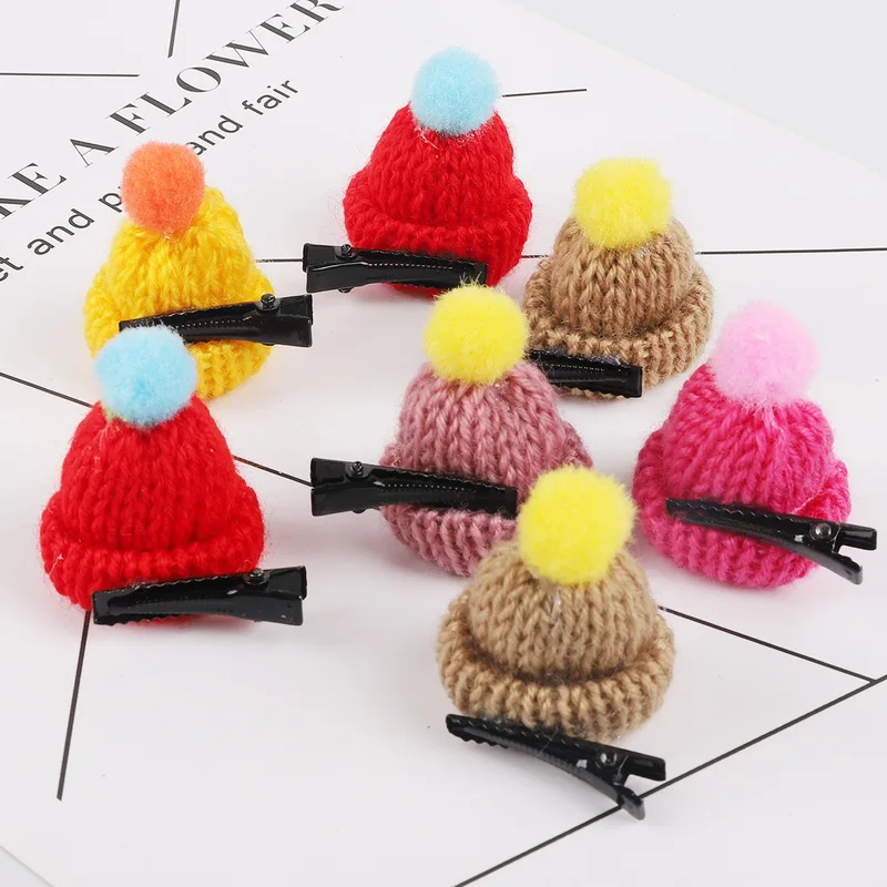 

Candy Color Mini Knitting Hat For Children Hair Clips Diy Headwear Kids Girls Cloth Hair Accessories No Hair clips for headband