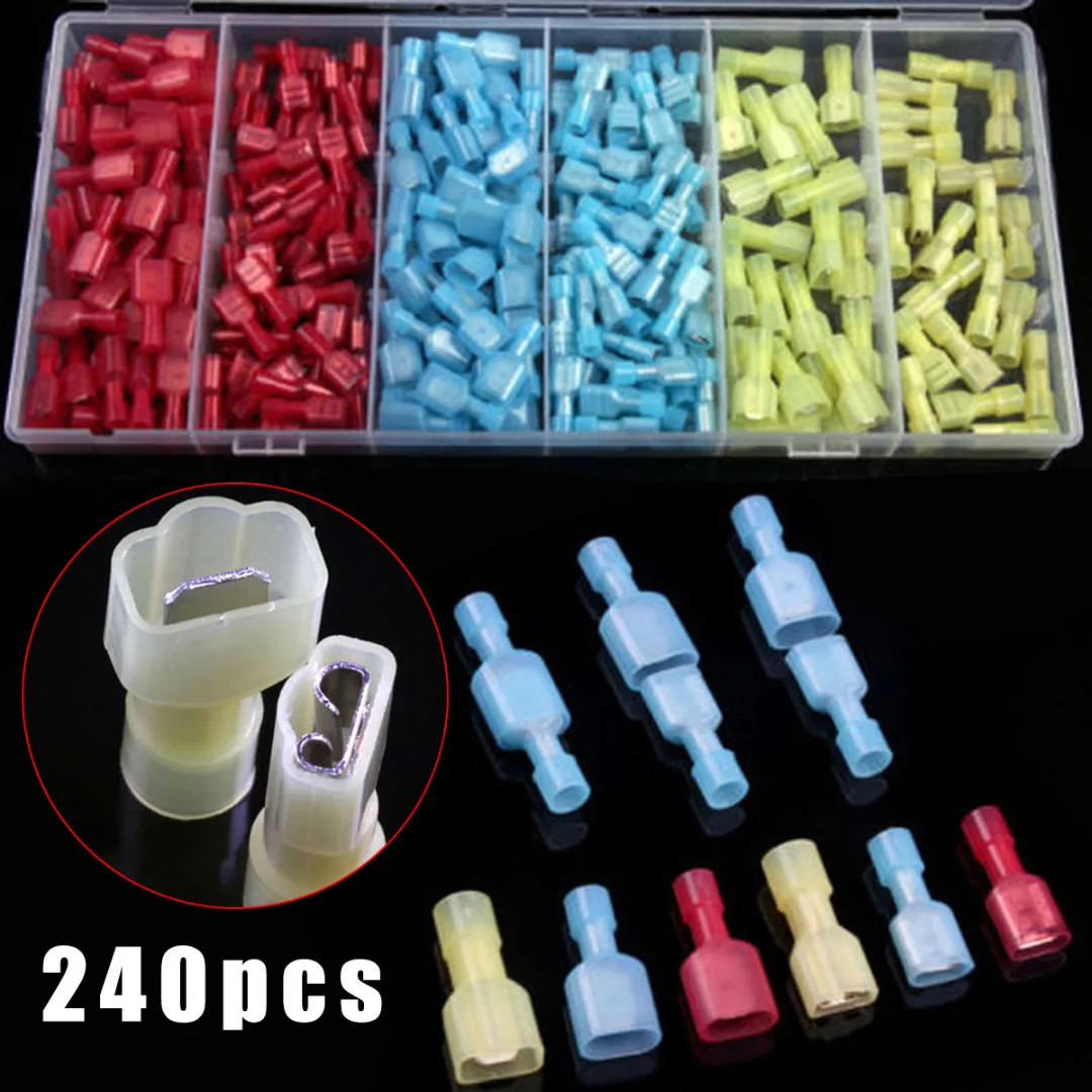 

240pcs Waterproof Seal Wire Connector Terminals Insulated Crimp Spade Terminals Electrical Wire Crimp Connectors Assortment Kit