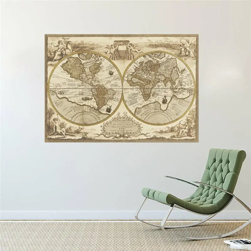 Classical Mid Century World Maps Wall Stickers Living Room