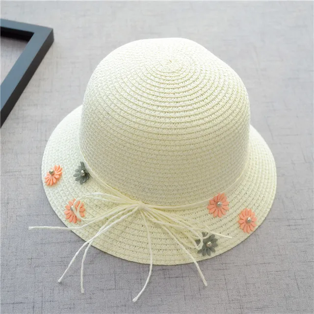 Hat White Летняя соломенная плетеная шляпа от солнца для девочек, кепки с козырьком+ соломенная сумка через плечо, комплекты Weaved шапки, Детская Милая пляжная шляпа принцессы с цветочным принтом - Цвет: Hat White