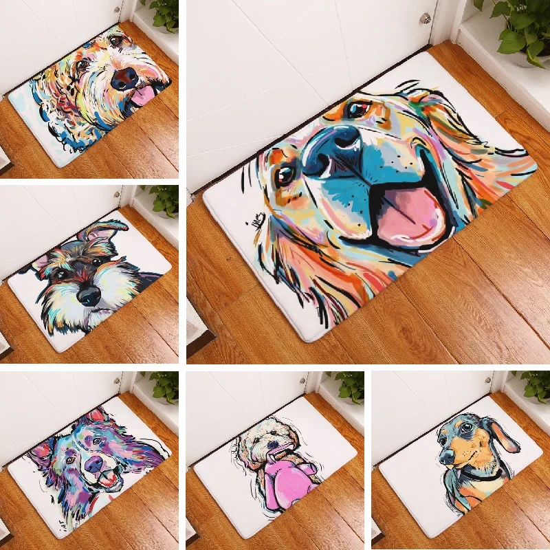 Bath Mat Cartoon Dog Printed Carpet Suede Absorbent Shower Bathroom Mat Toilet Rugs Kitchen Mat Home Decoration Wholesale