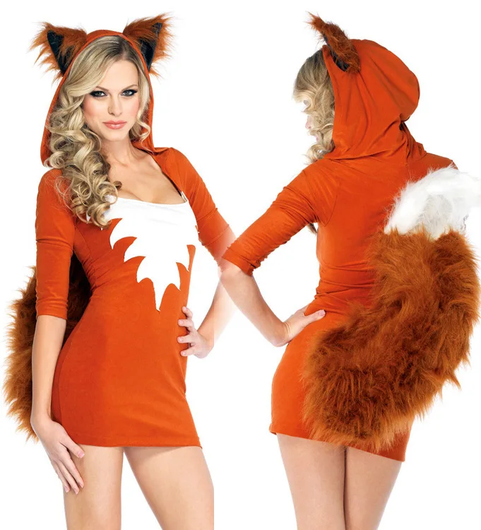 Лисички Yip платье животных лисицы уши и хвост косплей костюм сексуальная леди лиса платья Хэллоуин партии Косплей Костюм