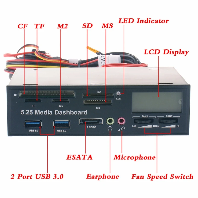 Новый 1 шт. Универсальный USB3.0 карт ридеры 5,25 дюймов все в одном Media Dashboard Передняя панель пк устройство для чтения карт памяти + комплект