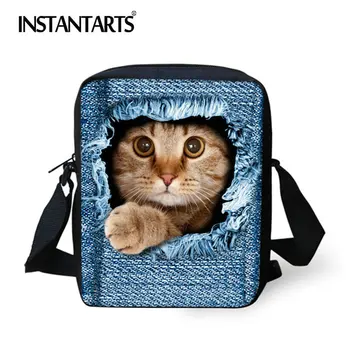 

INSTANTARTS New Women Messenger Bags Cute Animal Denim Pet Cat Dog Crossbody Bag Casual Small Travel Shoulder Bags Ladies Bolsas