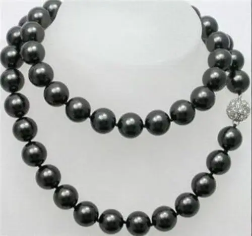 

14mm Black Sea Shell Pearl Long Necklace 34" 5.27