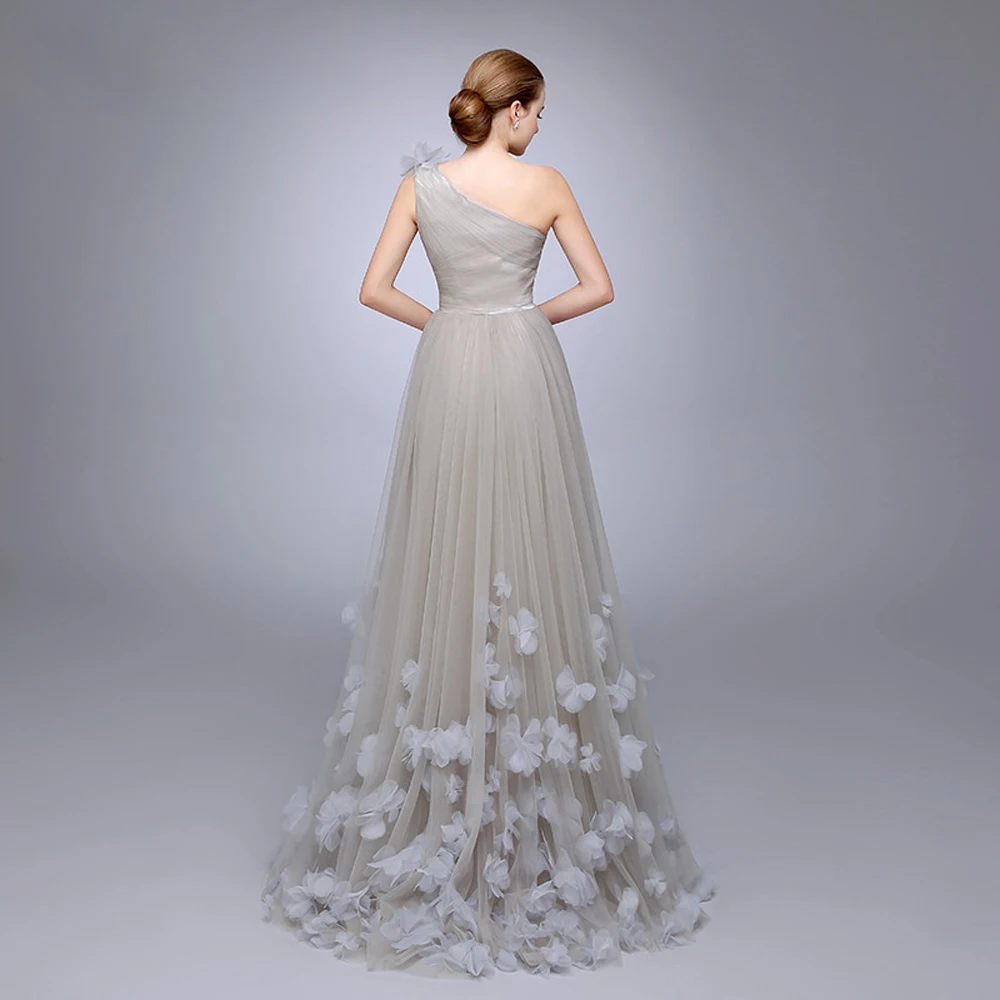 Ladies Popular Dress A Line robe de soiree One Shoulder vestido de festa longo Flowers Prom Tulle Long Bridesmaid Dresses $99 (2)