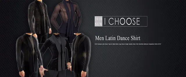 2018 New Ballroom Latin Dance Shirts Male Black Long Sleeve V Collar Shirt Men Samba Cha Cha Dancing Tops Performance Wear N7026 -
