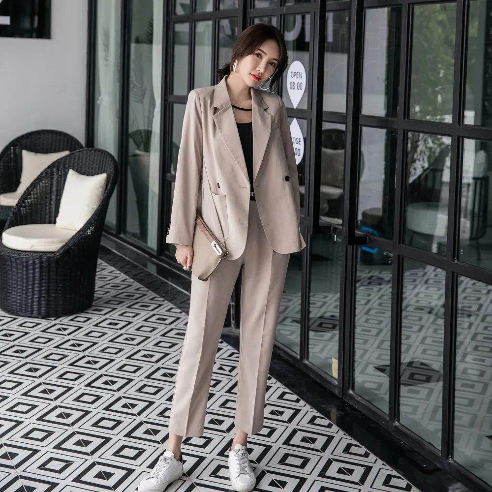 

New Design Work Fashion Pant Suits Women 2 Piece Set for Female Solid Blazer Jacket & Trouser Office Lady Suit Feminino