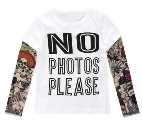 Детская футболка для мальчиков и девочек хлопковые топы с длинными рукавами и изображением Бэтмена, рукава с татуировками, Детские футболки для детей возрастом от 2 до 8 лет - Цвет: No Photos