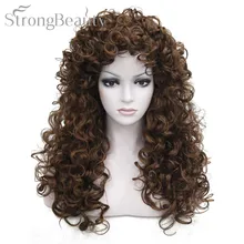 Сильная красота синтетические волосы длинные вьющиеся блонд коричневый черный парики Косплей парики для женщин