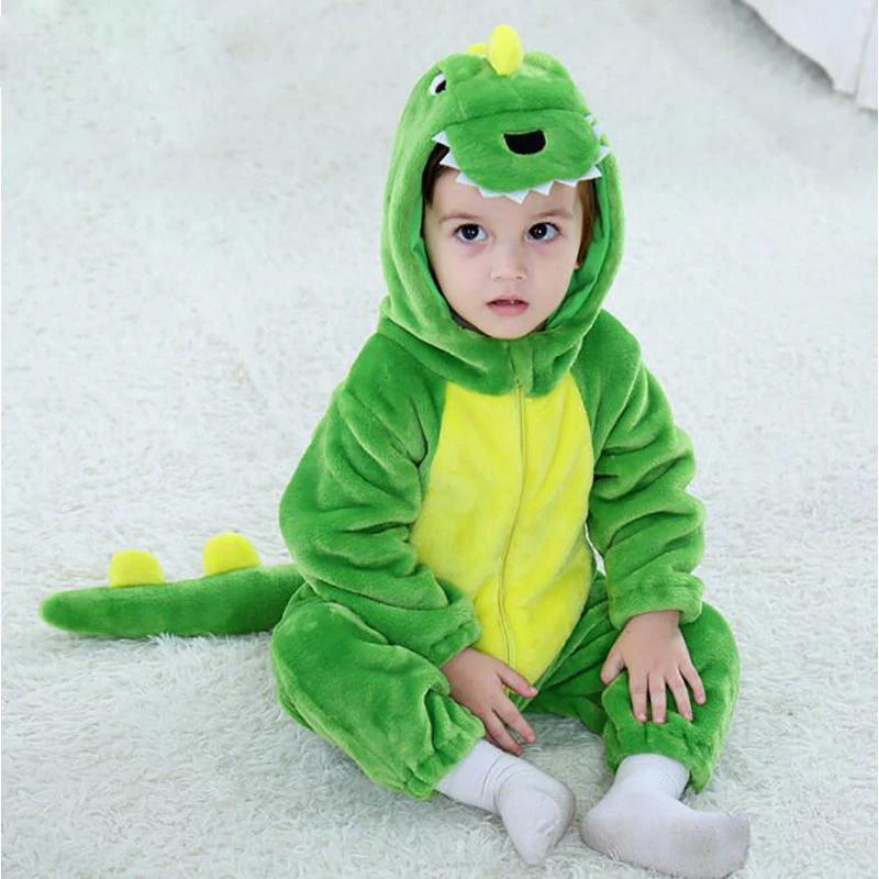 Dinosaur-Kigurumi-Baby-Animal-Onesie-Pajama-Flannel-Soft-Cartoon-Onepiece-Cute-Funny-Sleepwear-Kid-Child-Green