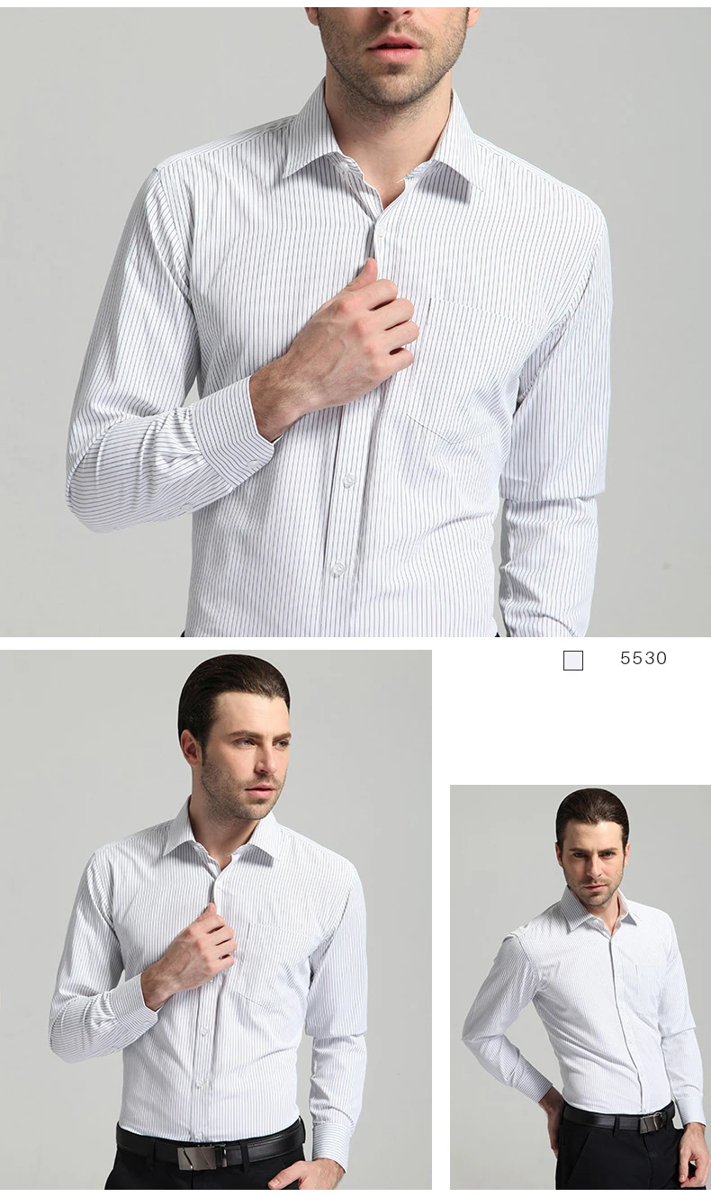 Мужская рубашка в полоску, с длинным рукавом, с левым нагрудным карманом, большие размеры