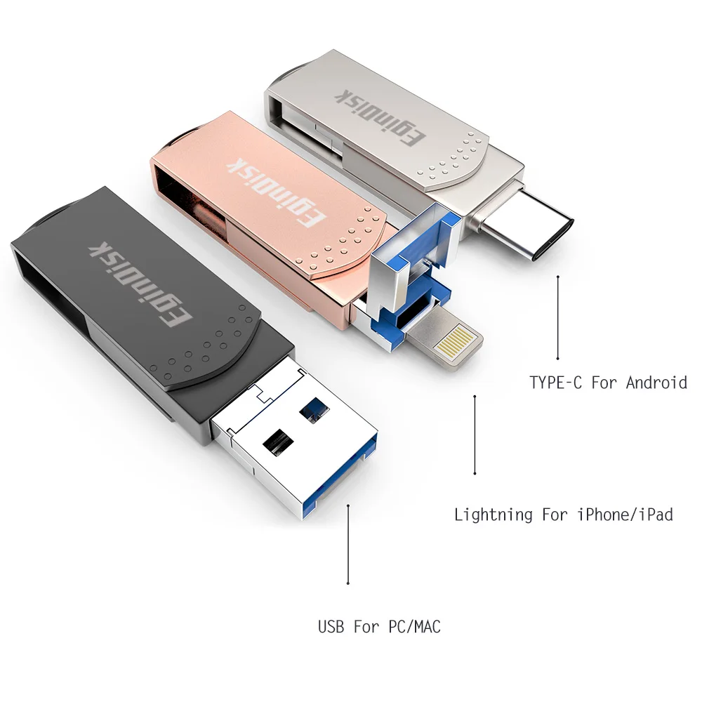 Usb флеш накопитель Lightning/TYPE C для iPhone 6 Plus 7 8 X флешка телефона Android 128 ГБ Гб|USB