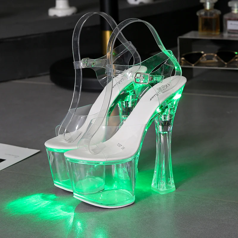 Large Size Sandals Clear Heel Multicolor Light-emitting Pvc
