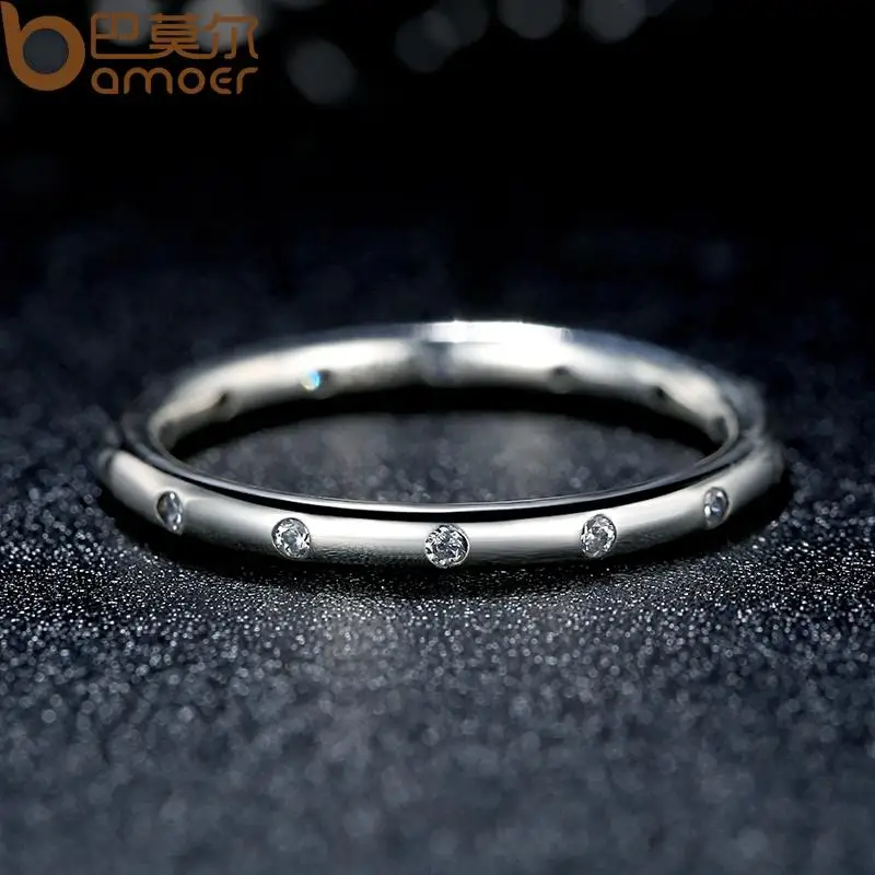 BAMOER 2 Colors 925 Sterling Silver Droplets Stackable Finger Classic Ring for Women Wedding Jewelry Valentine's Day Gift PA7132