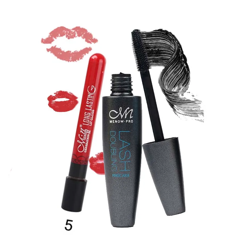 MENOW Марка Cosmetics set 1 шт. Водонепроницаемый удлинение Тушь для ресниц и 1 шт. 14 Цвет дополнительно Бархат Блеск для губ составляют 5304