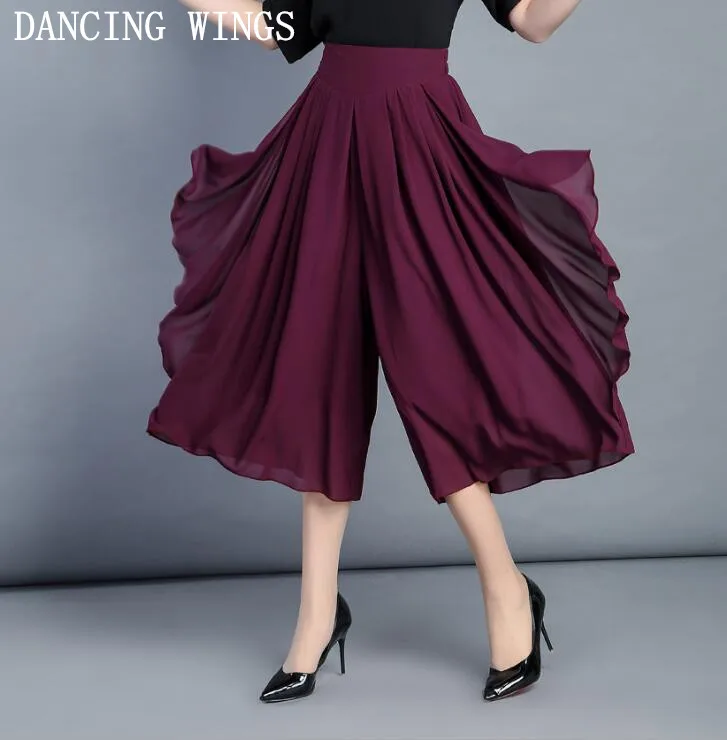 High Quality Chiffon Wide Leg Pants Female Summer Pants Capris Elastic Waist Female Culottes Pants 6 Colors High Quality Chiffon Wide Leg Pants Female Summer Pants Capris Elastic Waist Female Culottes Pants 6 Colors
