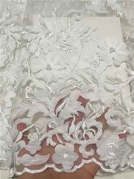 

French 3D Lace Fabric 2018 Latest African Mesh Tulle Lace Fabric 5Yards Nigerian Guipure Lace Fabric High Quality Wine red white