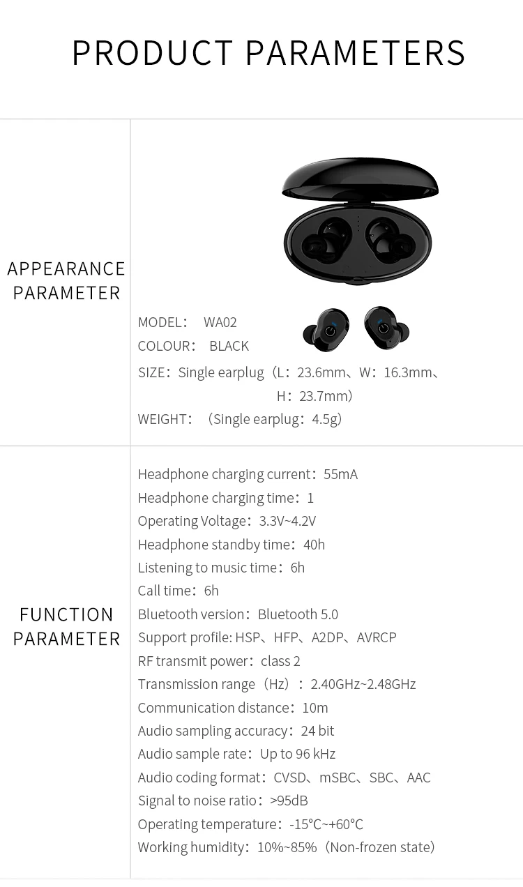 WA02 TWS Bluetooth наушники 3D стерео беспроводные наушники бас гарнитура Handsfree водонепроницаемый ipx для спорта