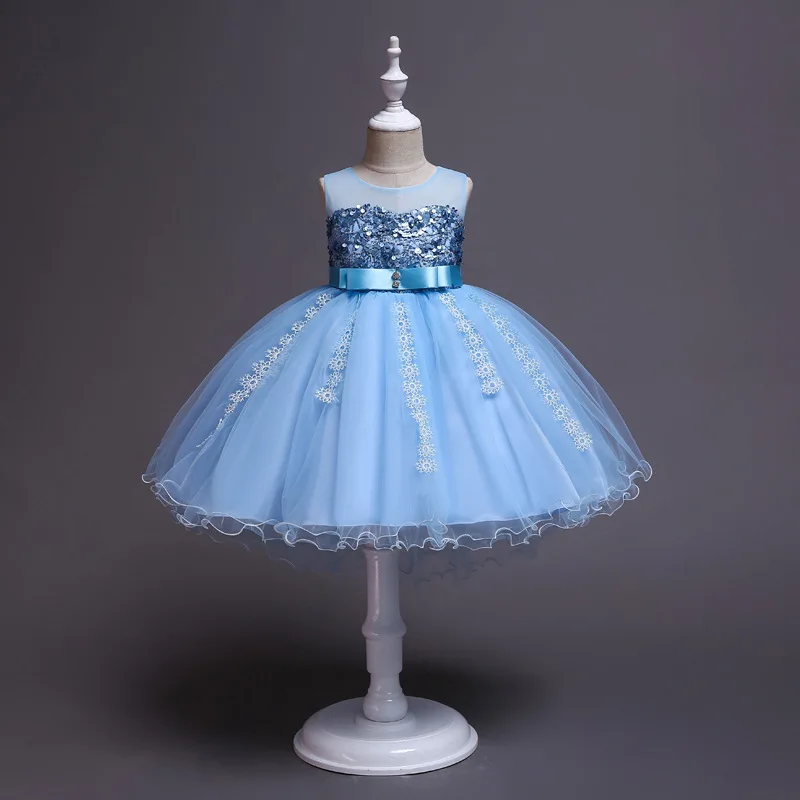 Платье принцессы с блестками г. Новые кружевные Детские платья для девочек, платье-пачка на свадьбу, день рождения, детские платья От 2 до 12 лет K1-3892 - Цвет: blue