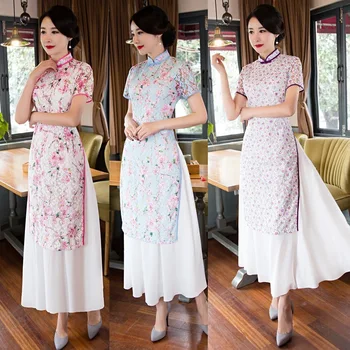 

2017 Summer Brand New Lace Chinese Women's Reformative Cheong-sam Long Qipao Dress Vietnam Ao Dai Party Dress S M L XL XXL