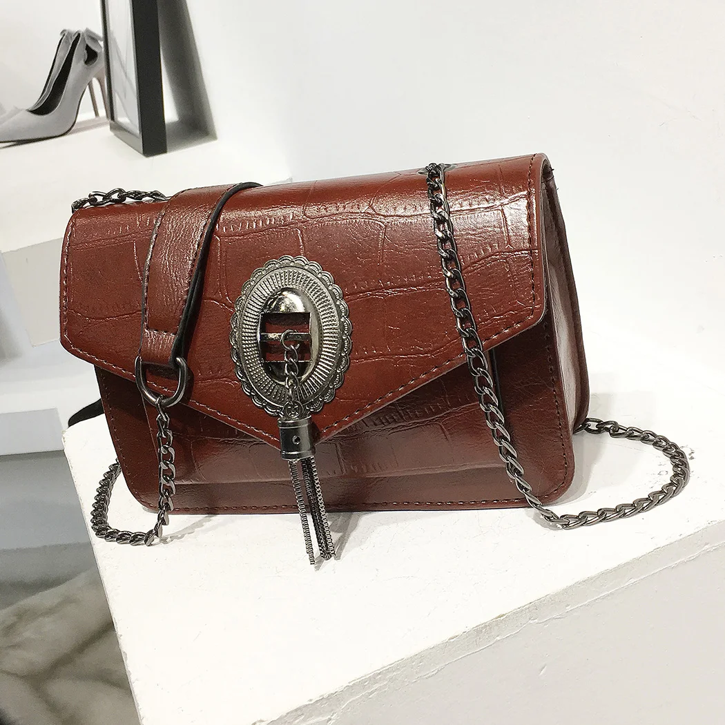 2018 Ladies Leather Metallic Shoulder Bags Flap Chains Messenger Bag