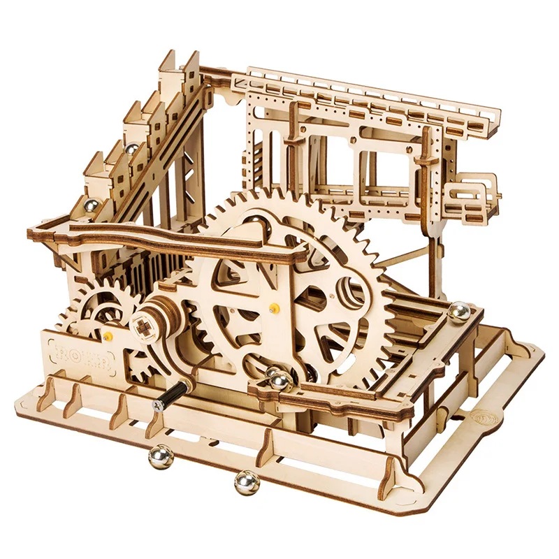 

DIY Assembled Wooden Hand Cranking Roller Coaster Model Building Kits Toy Set Educational Toy Room Office Decor Creative Gift