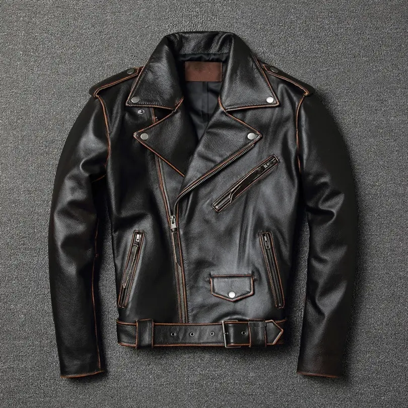 YR! – veste classique en cuir véritable pour motard, manteau fin en peau de vache, vêtements vintage en cuir à la mode, livraison gratuite, soldes