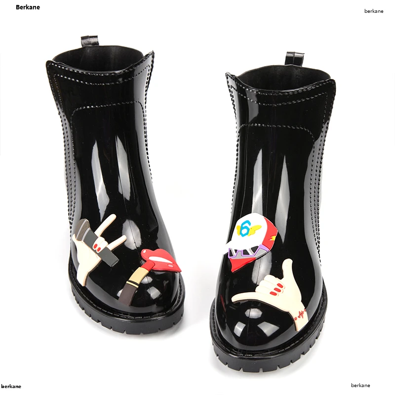 Cat Rain Boots Women Pvc Rubber Black FashionWaterproof Flamingo Cute Heel Water Shoes Short Ankle Gummistiefel Rainboot Damen