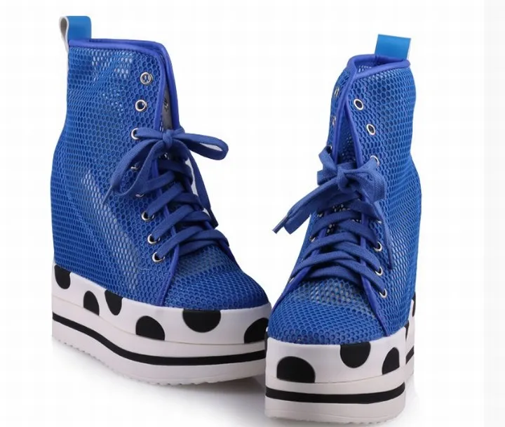 Cyabmoz/Женская обувь на высокой платформе; обувь на танкетке; пикантная обувь на высоком каблуке, визуально увеличивающая рост; дышащая женская повседневная обувь белого цвета - Цвет: blue