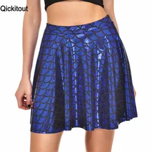 Qickitout юбки для женщин Русалка цвет юбка с чешуей цифровой печати высокая талия миди до колена плюс размер гранж женские юбки