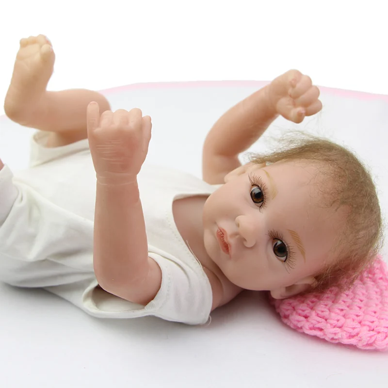 

10 Inch Mohair Rooted TinyReborn Baby Doll Girl Realistic Full Silicone Babies Dolls Wearing White Clothes Kids Birthday Gift