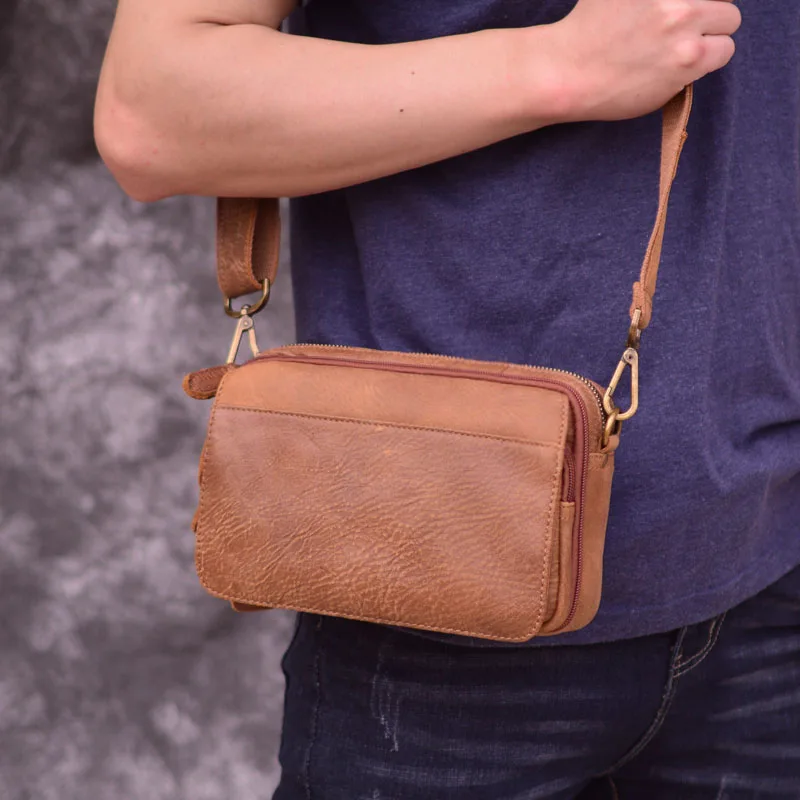 AETOO Men's casual shoulder bag, horizontal fashion leather crossbody bag, youth large capacity head layer Cowhide man bag