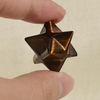 

1PCS Natural Tiger Eye Merkaba Star crystal Stone Carved Point Sacred Protection Healing Anti Radiation