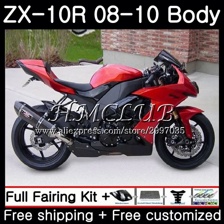 Кузов для Kawasaki NINJA ZX10R ZX1000C фабрики "Красный 2008 2009 2010 63HC. 2 ZX 10R ZX 10 сотрудников отдела исследований ZX1000 ZX-10R 08 09 10 обтекатель комплект