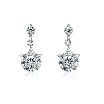 

Hot Sale Promotion 2017 New Fashion Design Star Shiny Crystal 925 Sterling Silver Stud Earrings for Women Jewelry Christmas Gift