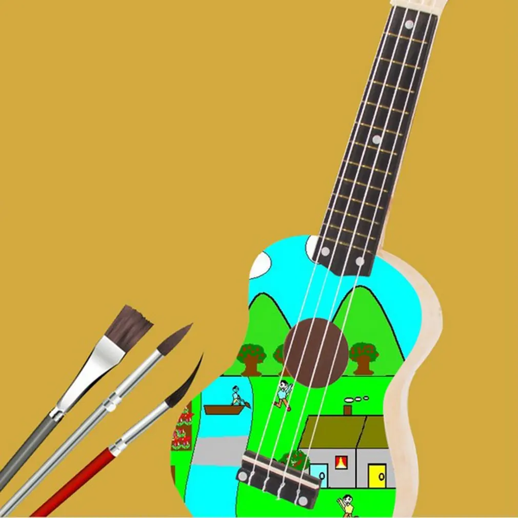 Портативный размер 21 дюймов Гавайские гитары укулеле DIY Kit Гавайи Гитара картина ручной работы деревянные музыкальные игрушки Музыкальные инструменты игрушки для детей