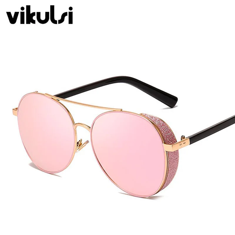 Высококачественные розовые зеркальные Круглые Солнцезащитные очки для женщин, брендовые дизайнерские блестящие солнцезащитные очки в металлической оправе для женщин и мужчин, новые Оттенки UV400