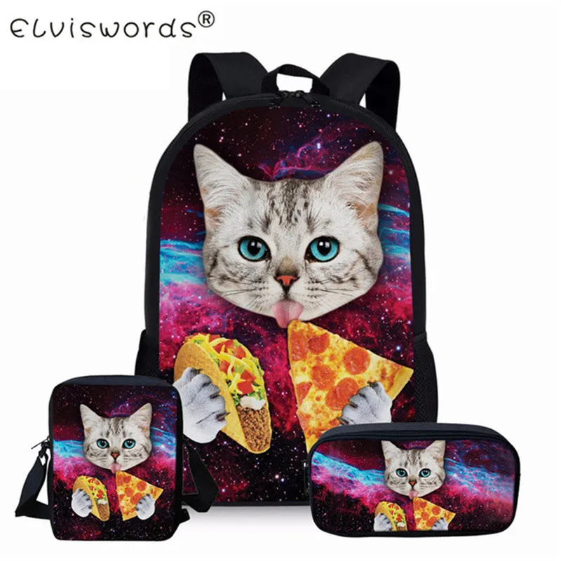 

ELVISWORDS Schoolbag Set Black Cats Kids Girls School Backpack Children Book Bags Boys Travel Bags Students Rucksack Moclila