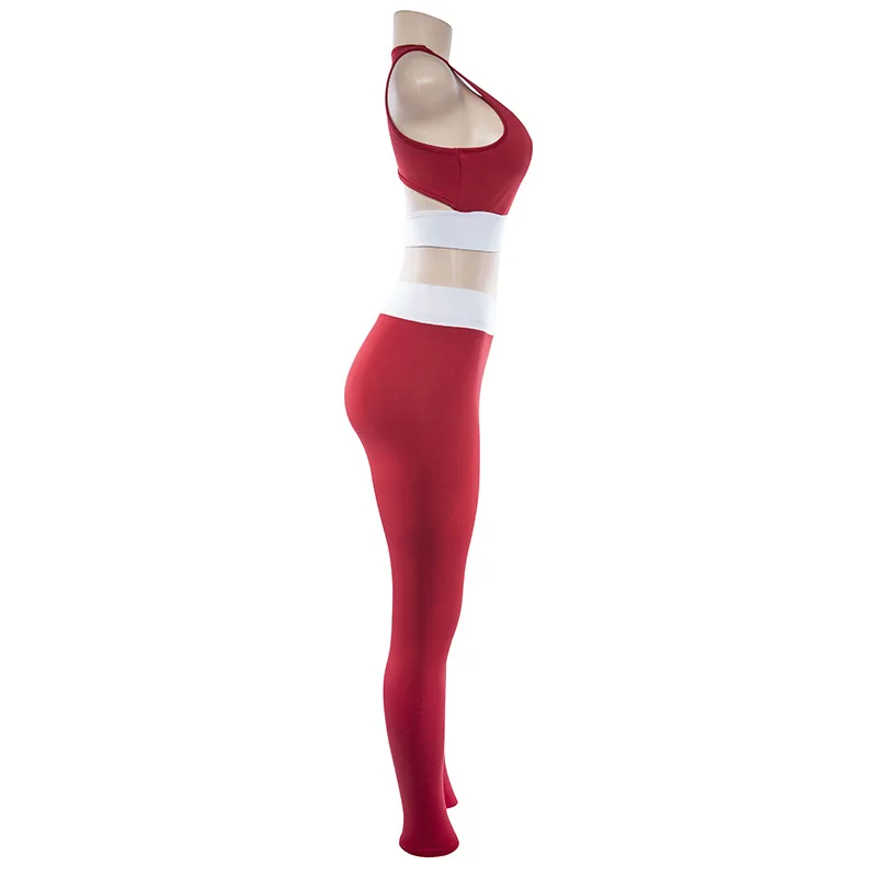 Didiopt топ и леггинсы, спортивный костюм для женщин, красная спортивная одежда, укороченный топ и женские штаны, 2 предмета, комплект для йоги, костюм для активного отдыха S9810EW