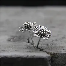 Симпатичные ромашки Винтаж 925 пробы Серебряный Мини цветок серьги гвоздики для женщин Девушка подружки невесты лучший подарок