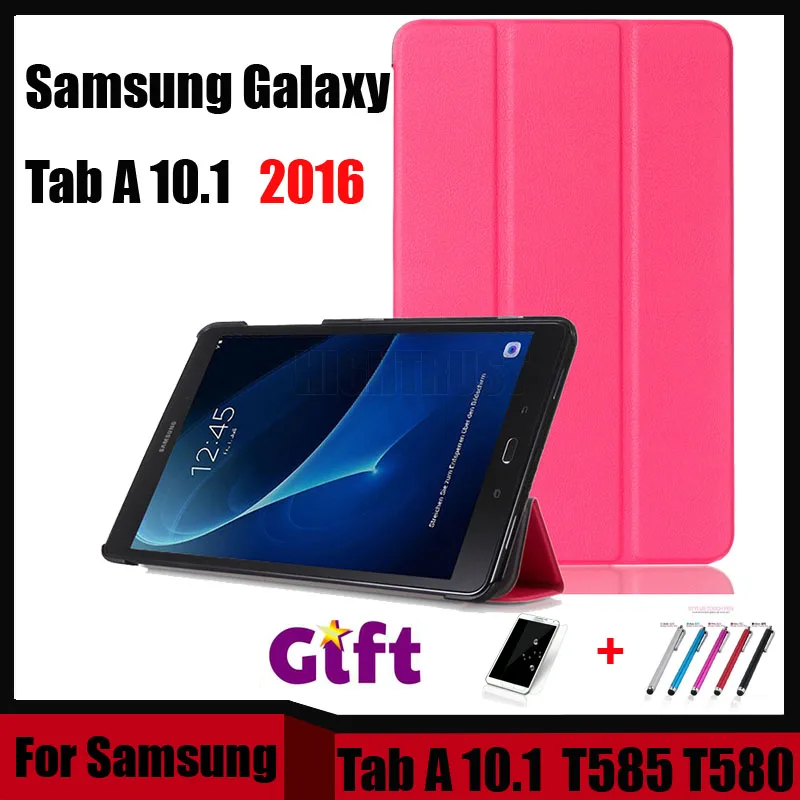 

3 in 1 Folio stand PU leather magnetic cover case For Samsung Galaxy Tab A 10.1 2016 T585 T580 SM-T580 T580N + Screen Film + pen