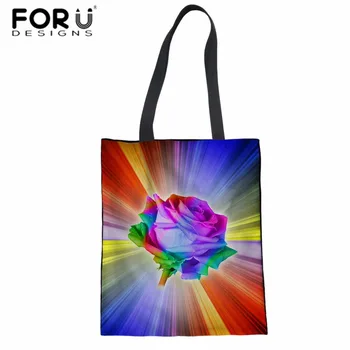 

FORUDESIGNS Women Handbag Colorful Floral Print Canvas Shoulder Bag for Travel Teenager Girls Large Tote Bolsa Fashion Beach Bag