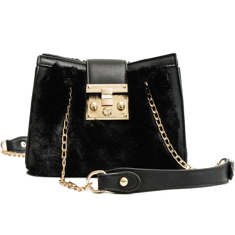 

ICEV new simple small bucket shoulder bags for women 2019 new square bag fashion portable chain diagonal shoulder bag faux fur