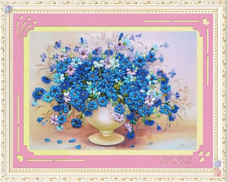

Needlework,DIY Ribbon Cross stitch Sets for Embroidery kit, vase flowers bands embroidery wall wedding decoration
