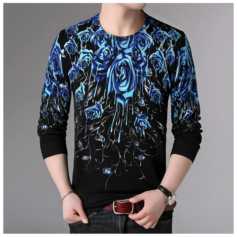 2018 Autumn Men Long Sleeve Sweater Malha Masculina Chompas Para Hombre Invierno Men Casual Rose Flower Sweaters Floral Knitwear (7)