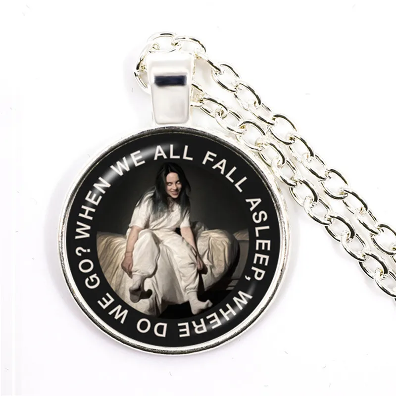 

Music Fans Necklace Popular Hip-Hop Singer Billie Eilish Harajuku Handmade 25mm Glass Cabochon Trendy Pendant For Fans Gift