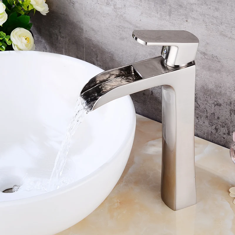 Fapuly الحمام بالوعة صنبور فرشاة من الفولاذ المقاوم للصدأ النيكل شلال صنبور الحمام الغرور حوض حمام المصارف صنبور حوض خلاط 144-22N