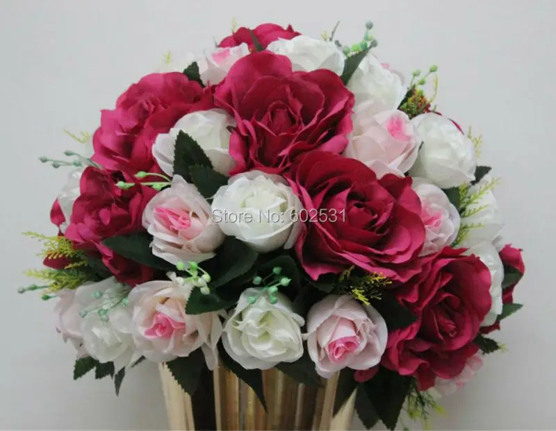 SPR mix slonovina & růžová & švestka styl 10ks / lot svatební cesta vést umělé svatební stůl květina centrum květina míč dekorace