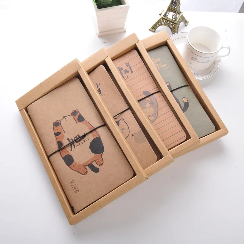 

Fat Cat" Cute Diary Notebook Study Travel Journal Cardboard Cover Grid Papers